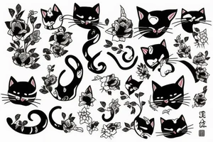 Cat with Japanese tattos tattoo idea