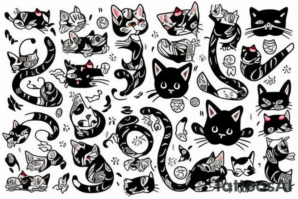 Cat with Japanese tattos tattoo idea