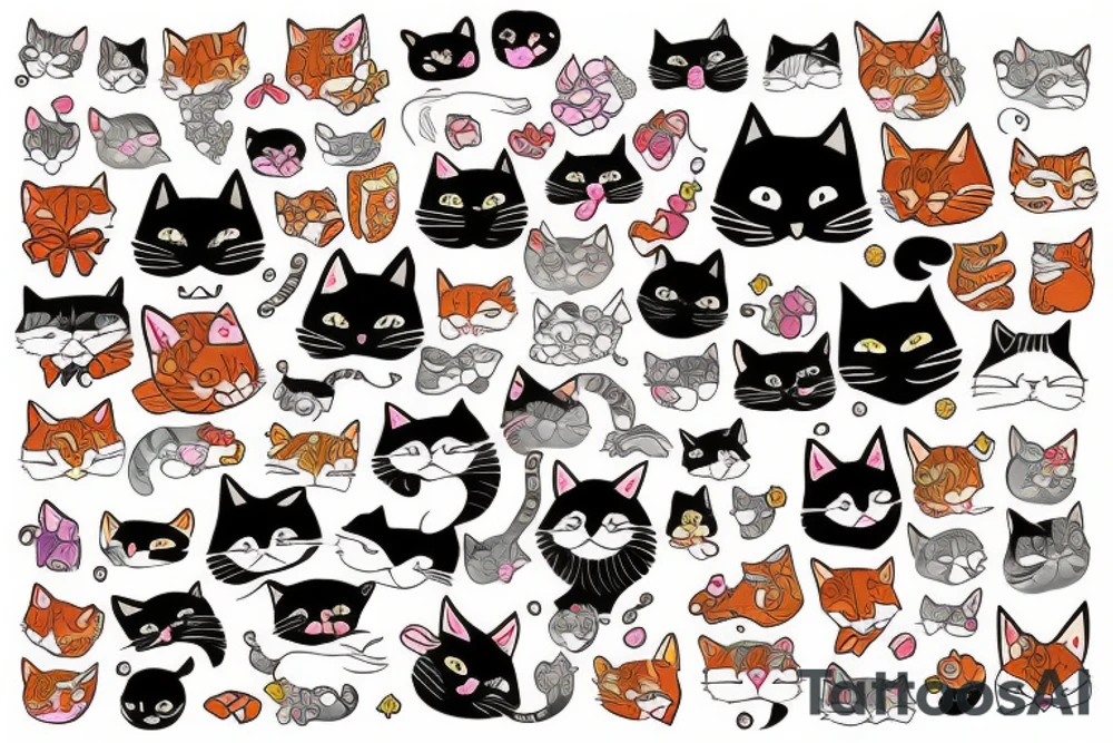 Cat with Japanese tattos tattoo idea