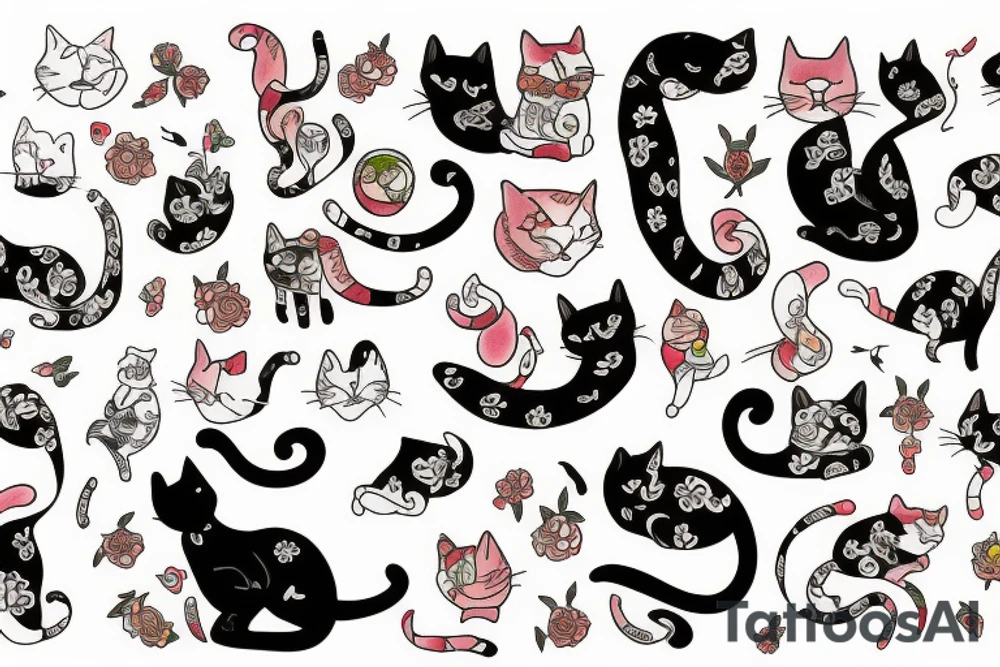 Cat with Japanese tattos tattoo idea