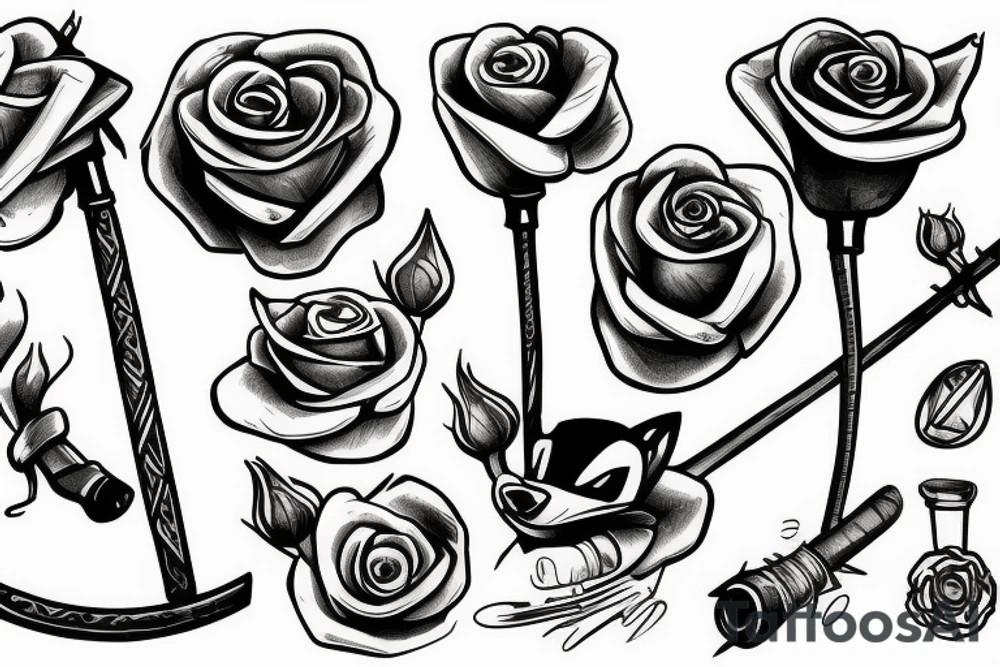 Sly Cooper's cane inside a rose tattoo idea