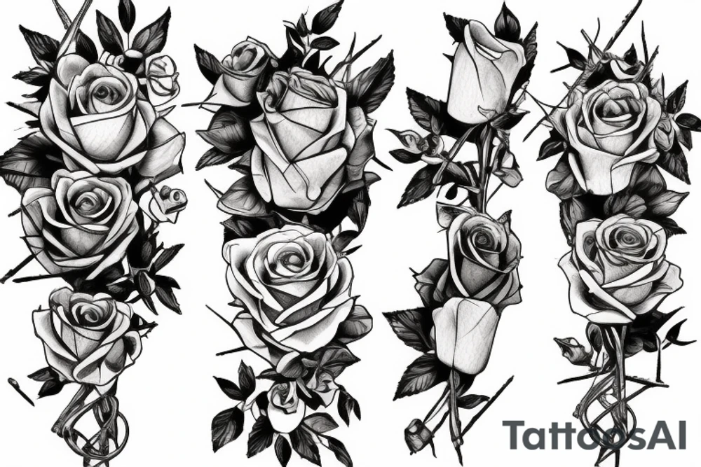 women placed on my forarm, holding a huge thorn rose that bends around to the other side of my arm tattoo idea