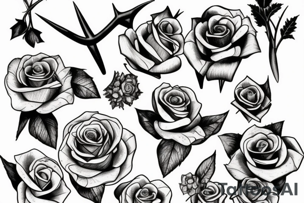 Women holding a huge thorn rose tattoo idea