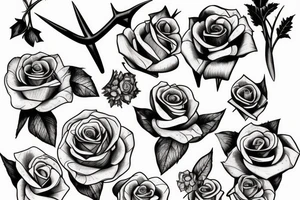 Women holding a huge thorn rose tattoo idea