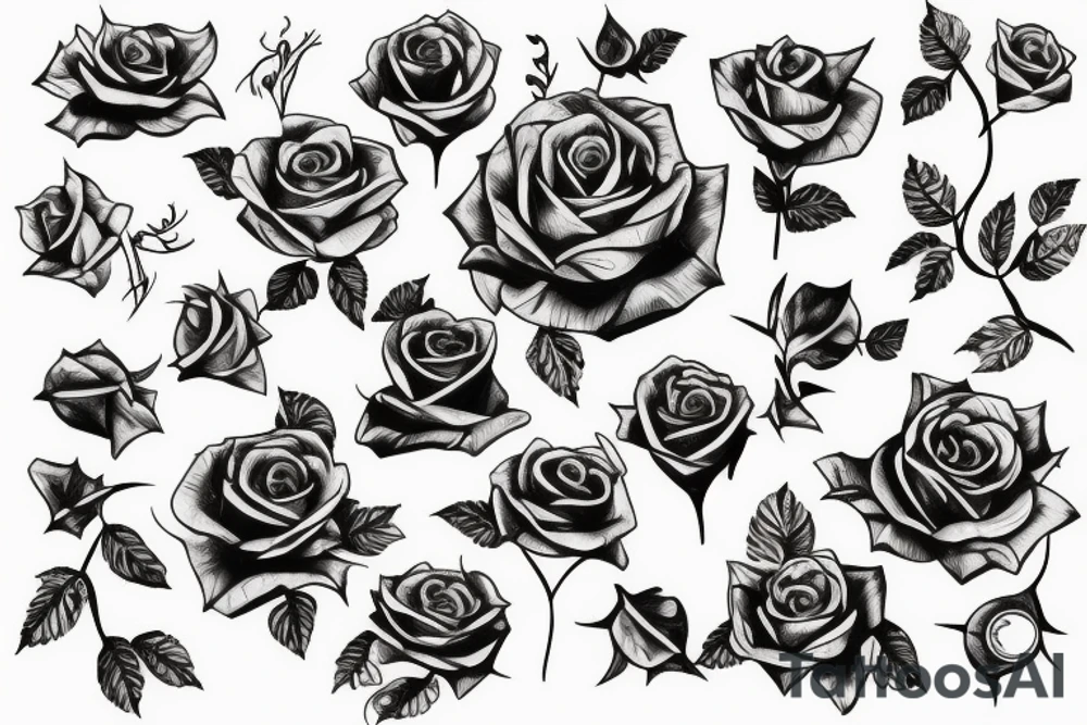 Women holding a huge thorn rose tattoo idea