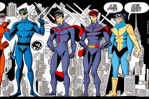 Gambit, iceman, and Nightcrawler from the marvel comic book “X-Men” on a roof top in New York City. tattoo idea