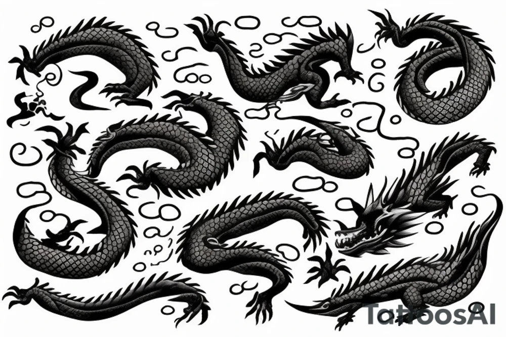 dragon on waves tattoo idea