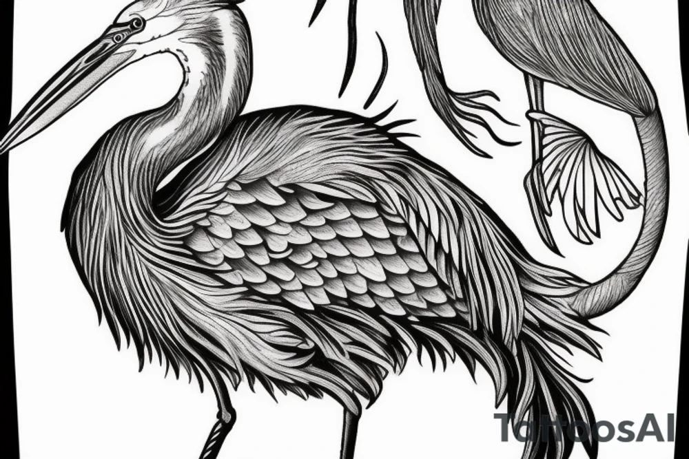 Blue heron holding fish tattoo idea