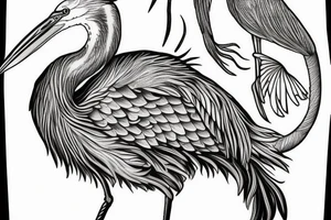 Blue heron holding fish tattoo idea