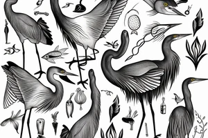 Blue heron holding fish tattoo idea