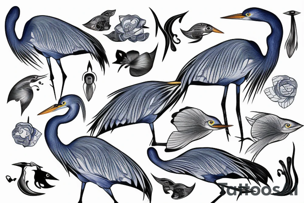 Blue heron holding fish tattoo idea