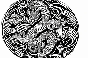 shoulder tattoo of ying yang with mandala around and dragon on top and tiger on bottom tattoo idea