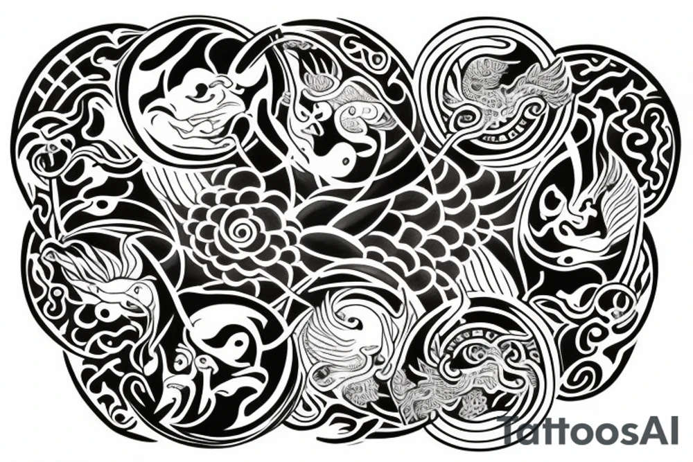 ying yang with mandala around and dragon on top and tiger on bottom tattoo idea