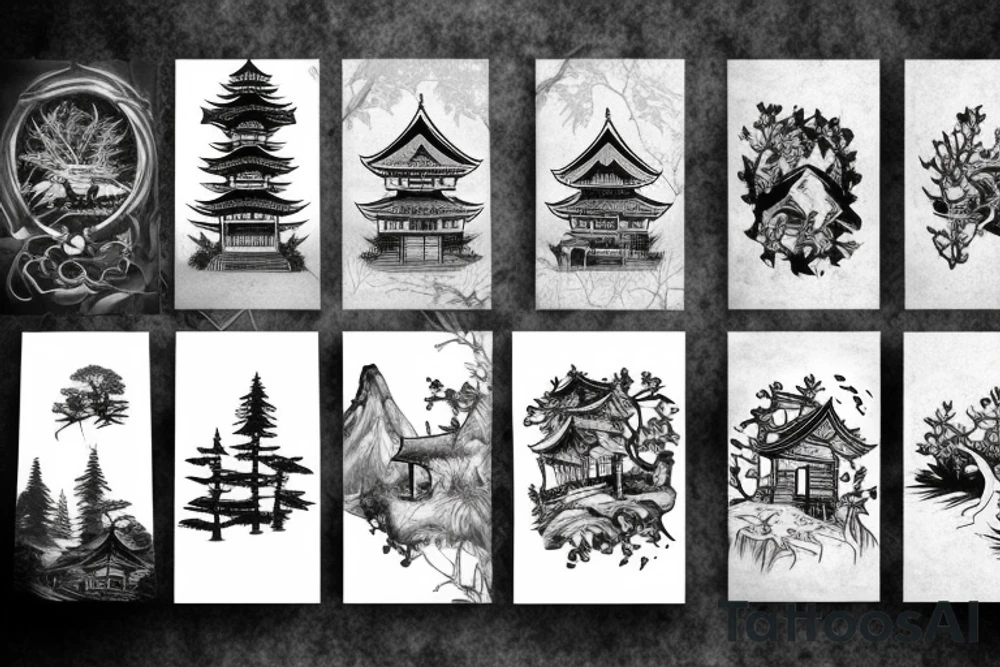 Old abandoned temple hidden in forest surrounded by nature tattoo idea