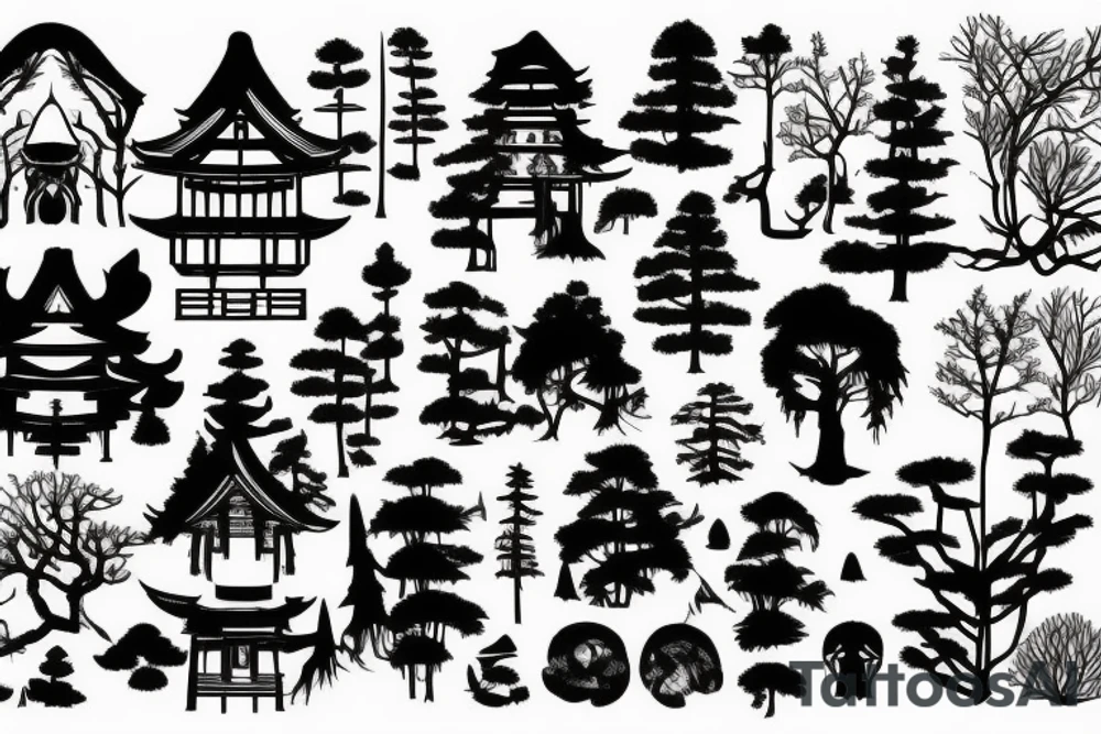 Old abandoned temple hidden in forest surrounded by nature tattoo idea