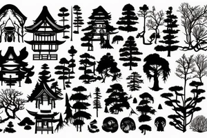 Old abandoned temple hidden in forest surrounded by nature tattoo idea