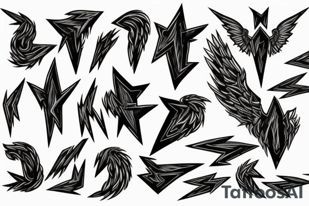 A realistic half angel half capricorn surrounded by dark-style lightning bolts tattoo idea