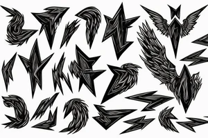 A realistic half angel half capricorn surrounded by dark-style lightning bolts tattoo idea
