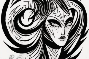 A realistic half angel half capricorn surrounded by dark-style lightning bolts tattoo idea