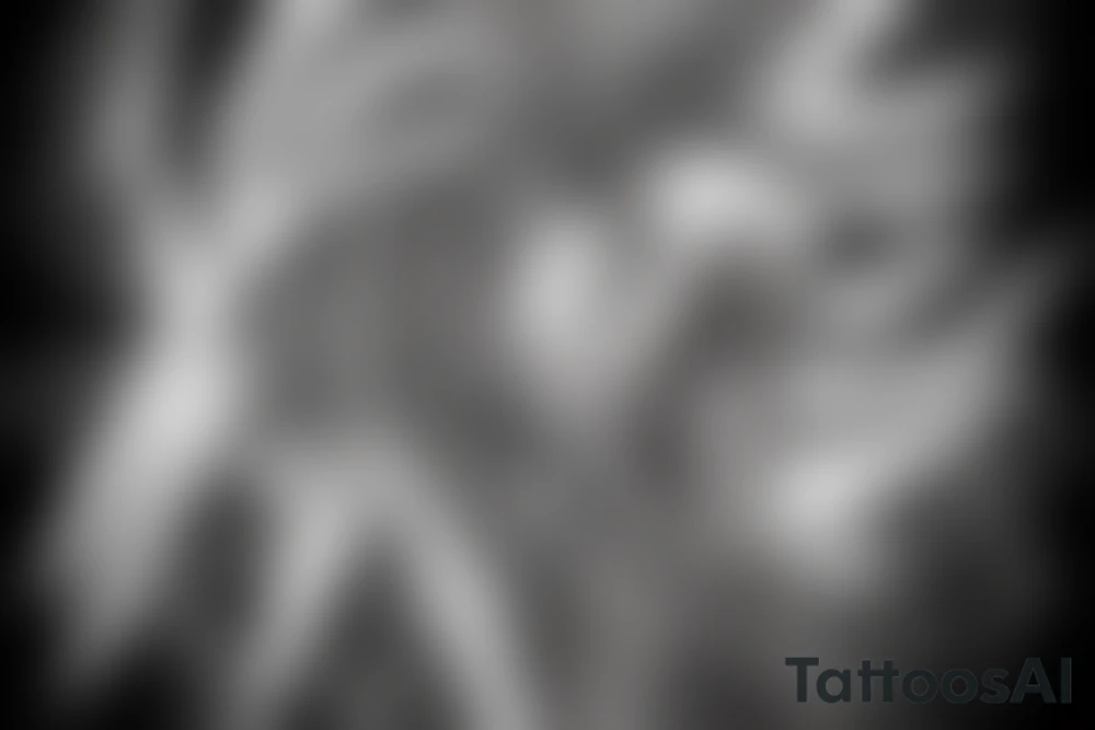 A realistic half angel half capricorn surrounded by dark-style lightning bolts tattoo idea