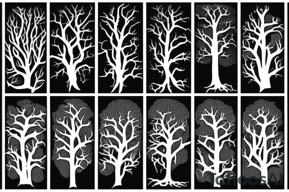 a tree line with the roots visible. Hidden in the trees and among the roots is cthuhlu tattoo idea