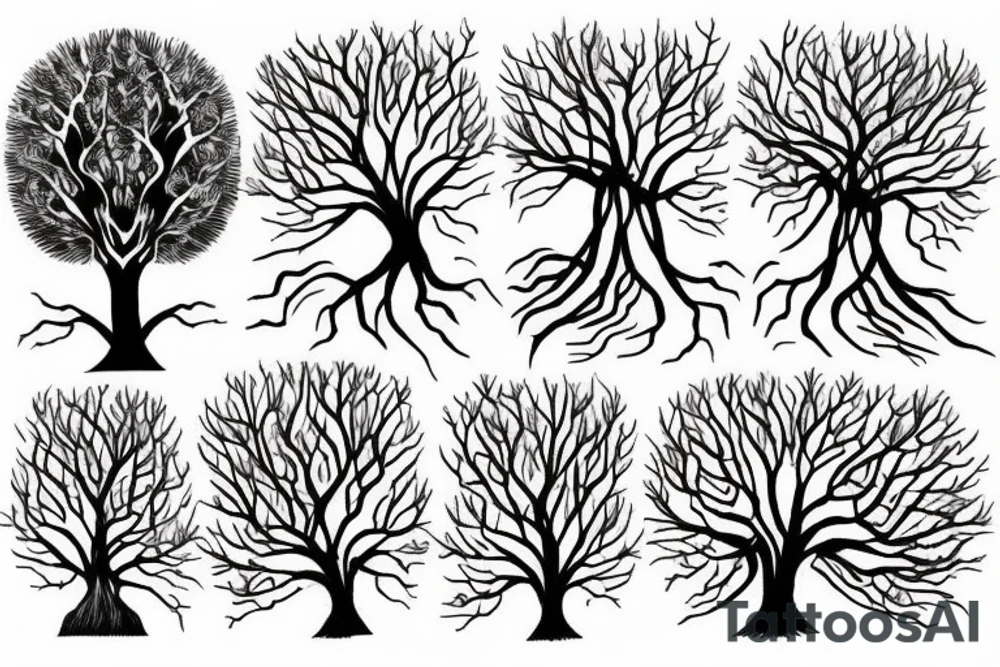 a tree line with the roots visible. Hidden in the trees and among the roots is Cthuhlu tattoo idea