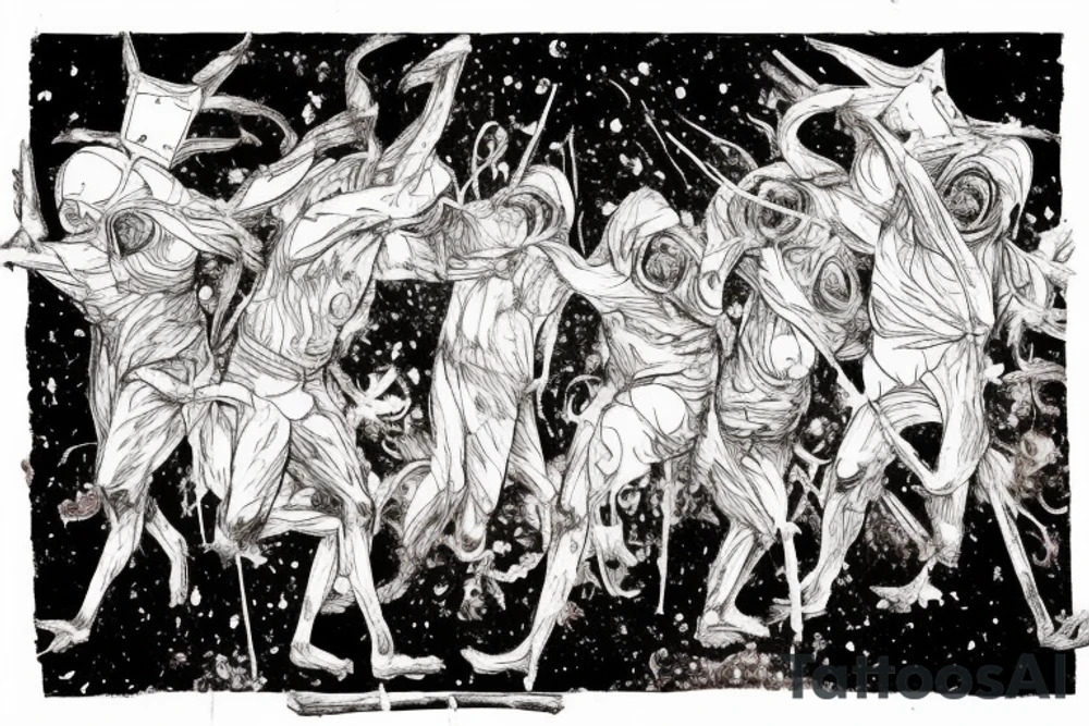 cosmos demons with the text "Out of the night that covers me,  black as the pit from pole to pole,  I thank whatever gods may be  for my unconquerable soul. In the fell clutch of circumstance I have not winced nor cried aloud. Under the bludgeoning of chance  my head is bloody, but unbowed. Beyond this place of wrath and tears looms but the Horror of the shade, and yet the menace of the years  finds, and shall find, me unafraid. It matters not how strait the gate,  how charged with punishments the scroll.  I am the master of my fate:  I am the captain of my soul." tattoo idea