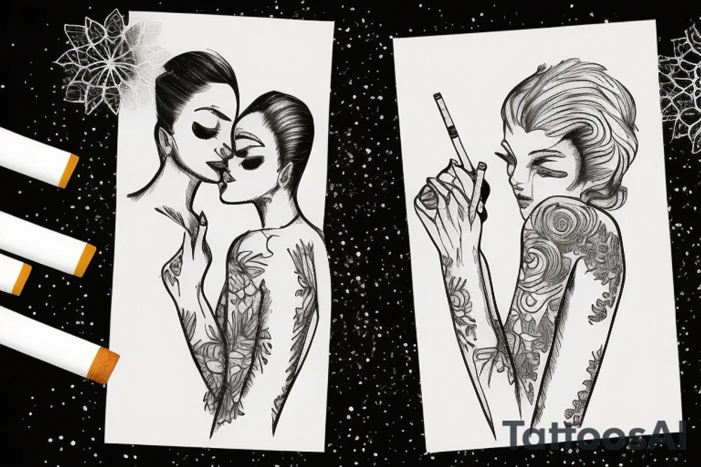 Two people sharing one cigarette tattoo idea
