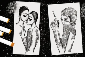 Two people sharing one cigarette tattoo idea
