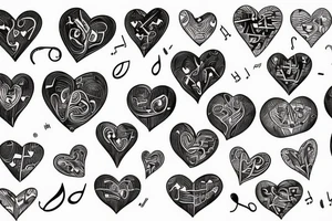 Music notes wrapping a heart with blood tattoo idea
