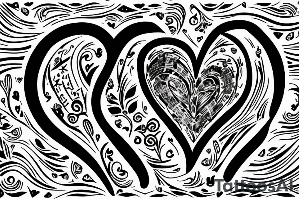 Music notes wrapping a heart with blood tattoo idea