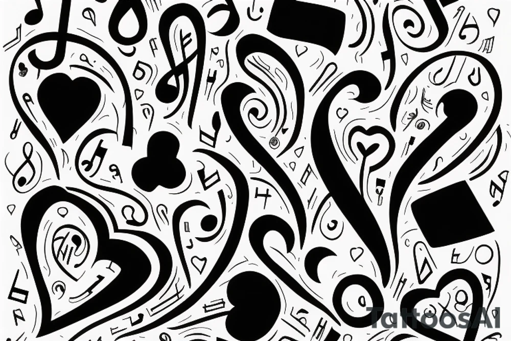 Music notes wrapping a heart with blood tattoo idea
