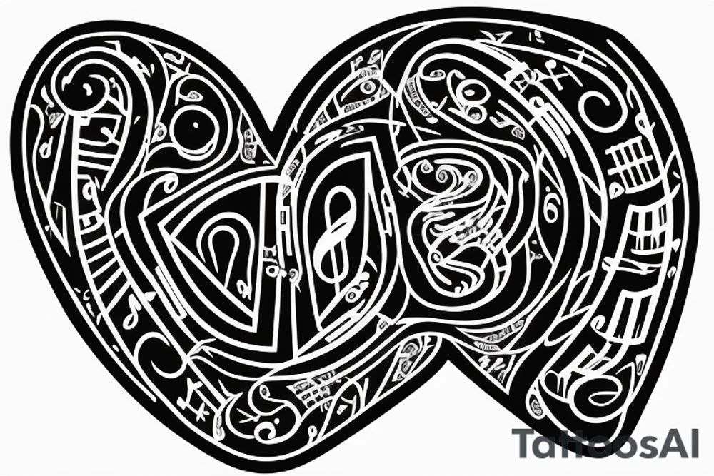 Music notes wrapping around a heart with blood tattoo idea