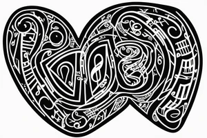 Music notes wrapping around a heart with blood tattoo idea