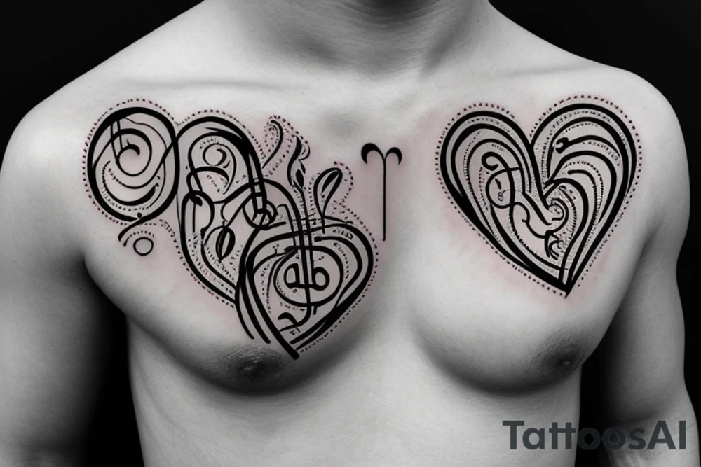 Music notes wrapping around a heart with blood tattoo idea