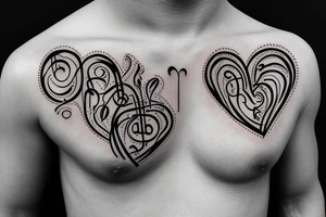 Music notes wrapping around a heart with blood tattoo idea