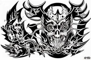 Knight pushing through the pain surrounded by the thoughts in his head in the form of demons holding it back tattoo idea