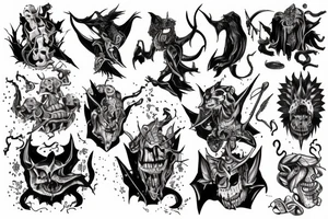 Knight pushing through the pain surrounded by demons holding it back tattoo idea
