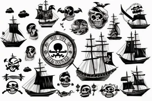 Pirate ship flying across the globe tattoo idea