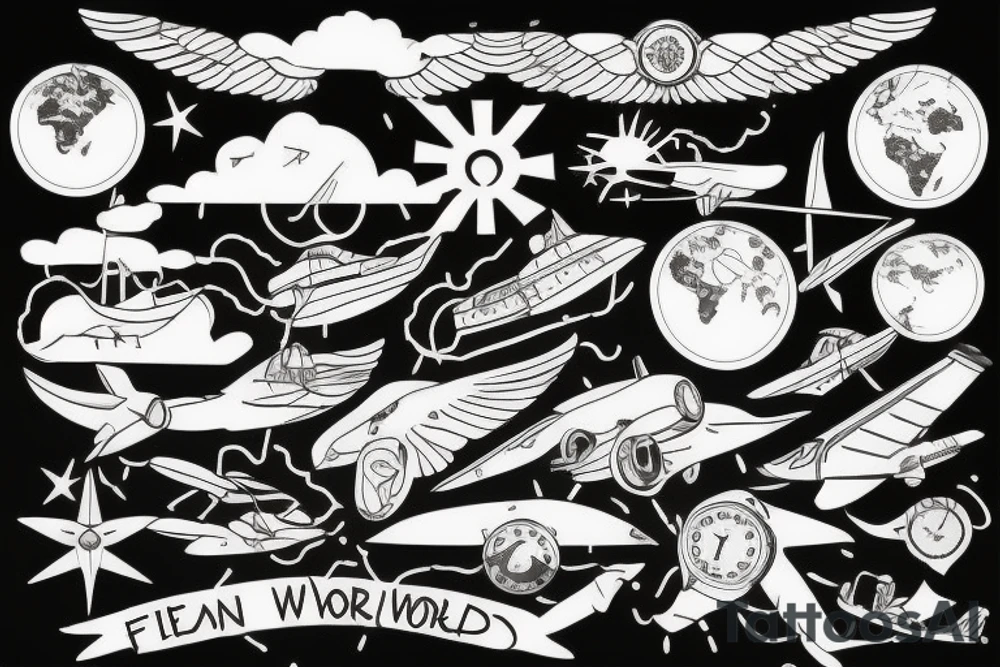 ship flying across the world tattoo idea