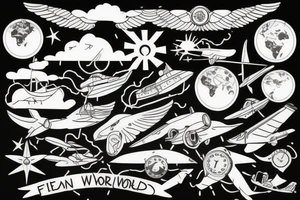 ship flying across the world tattoo idea