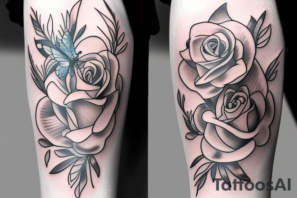 rose flower with butterfly tattoo idea