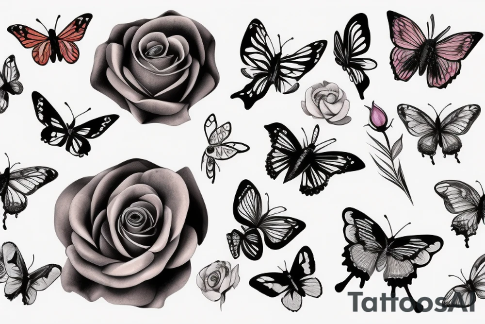 rose flower with butterfly tattoo idea