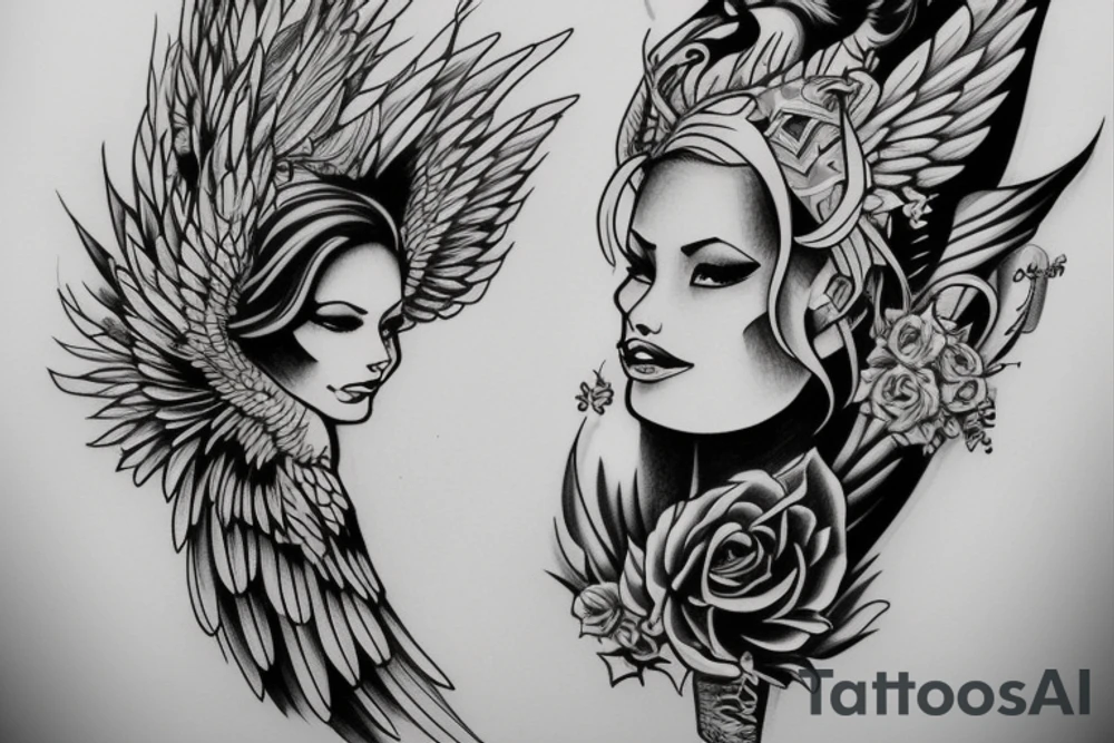 Evil female angel forearm tattoo idea