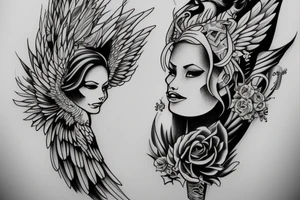 Evil female angel forearm tattoo idea