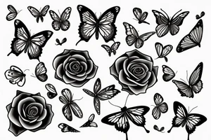 rose flower with butterfly with hour tattoo idea