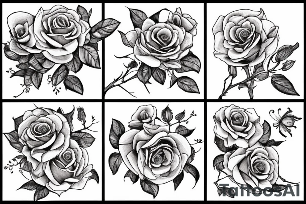 rose flower with butterfly with hour tattoo idea