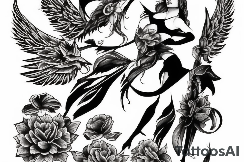 Evil female angel forearm tattoo idea