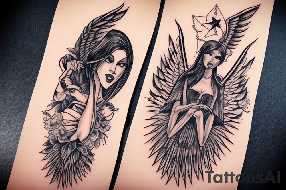 Evil female angel forearm tattoo idea