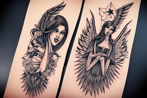 Evil female angel forearm tattoo idea